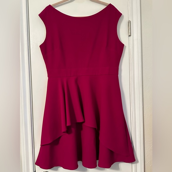 Eliza J Fit & Flare Ruffle Flounce Dress in Magenta - Picture 2 of 6